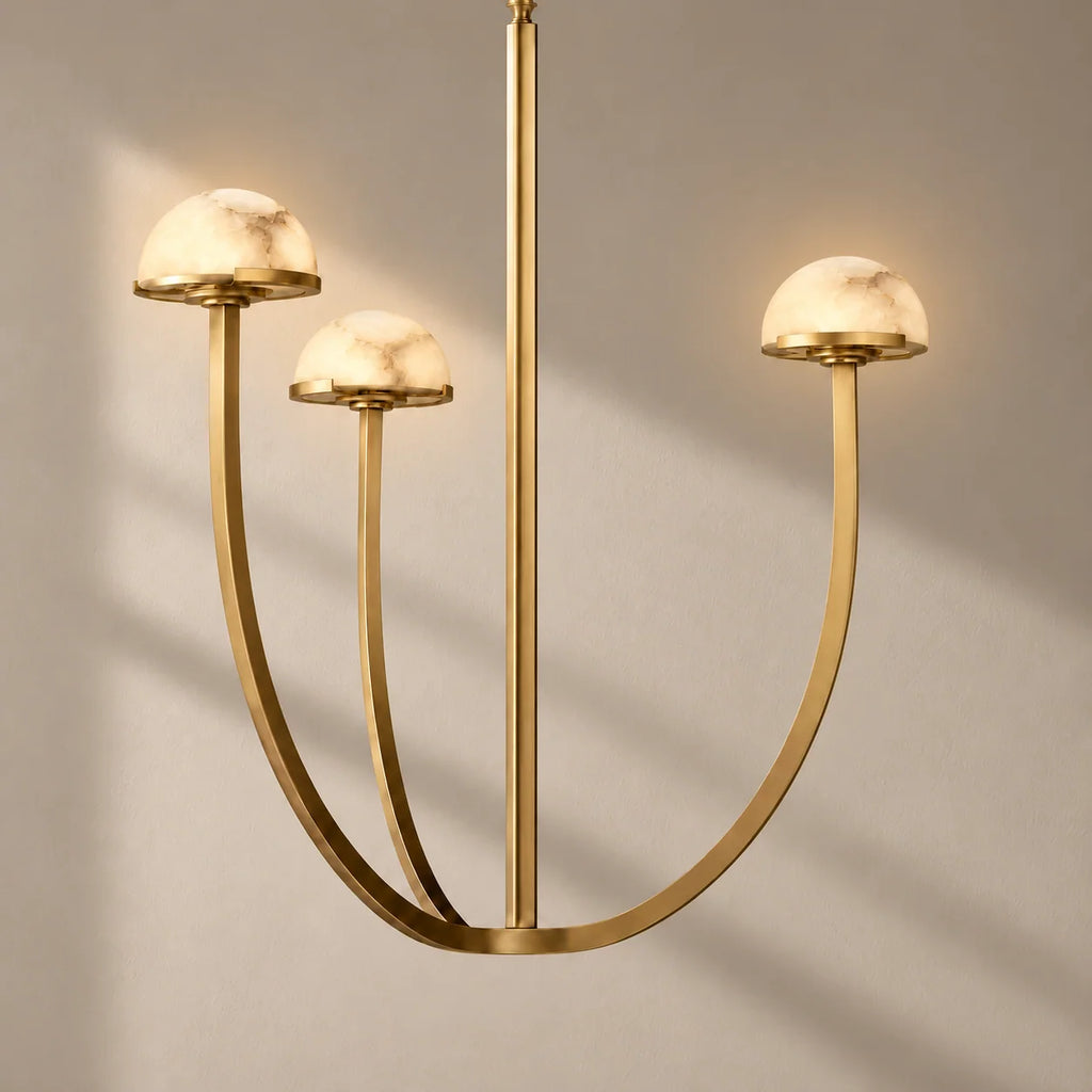 Elegant Tiered Chandelier Light with Hand-Carved Alabaster Domes | Modern Design for Dining Room Ambiance 1