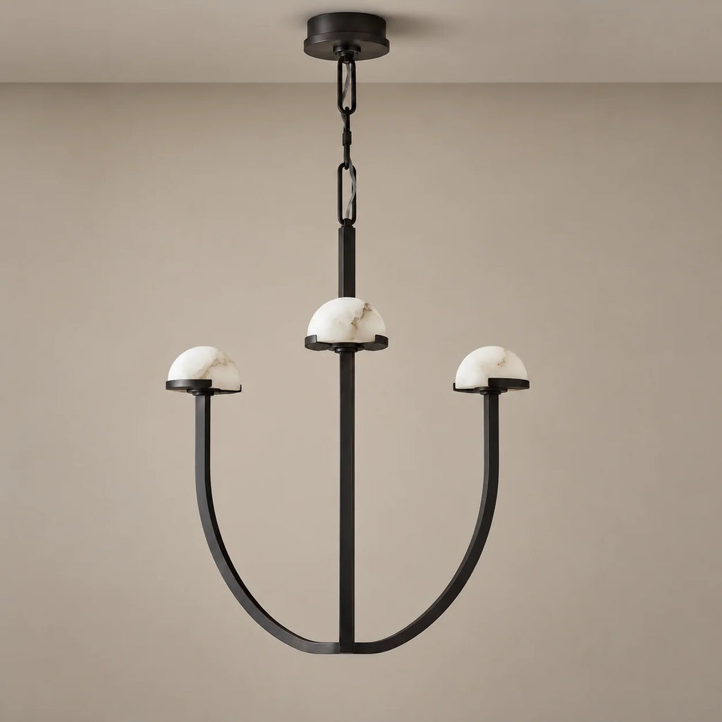 Elegant Tiered Chandelier Light with Hand-Carved Alabaster Domes | Modern Design for Dining Room Ambiance 2