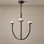 Elegant Tiered Chandelier Light with Hand-Carved Alabaster Domes | Modern Design for Dining Room Ambiance 2