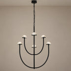 Elegant Tiered Chandelier Light with Hand-Carved Alabaster Domes | Modern Design for Dining Room Ambiance 4