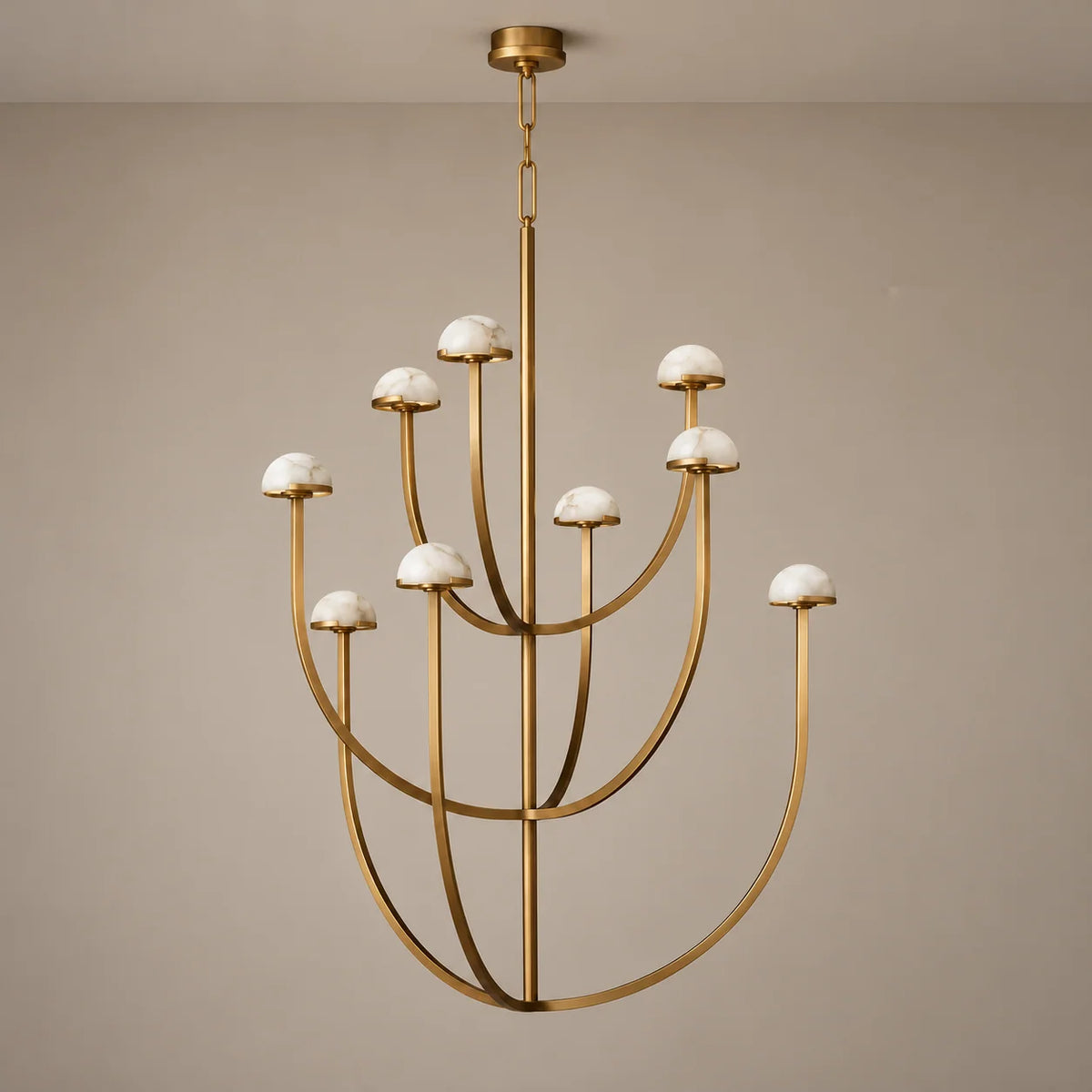 Elegant Tiered Chandelier Light with Hand-Carved Alabaster Domes | Modern Design for Dining Room Ambiance 5