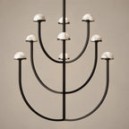 Elegant Tiered Chandelier Light with Hand-Carved Alabaster Domes | Modern Design for Dining Room Ambiance 6