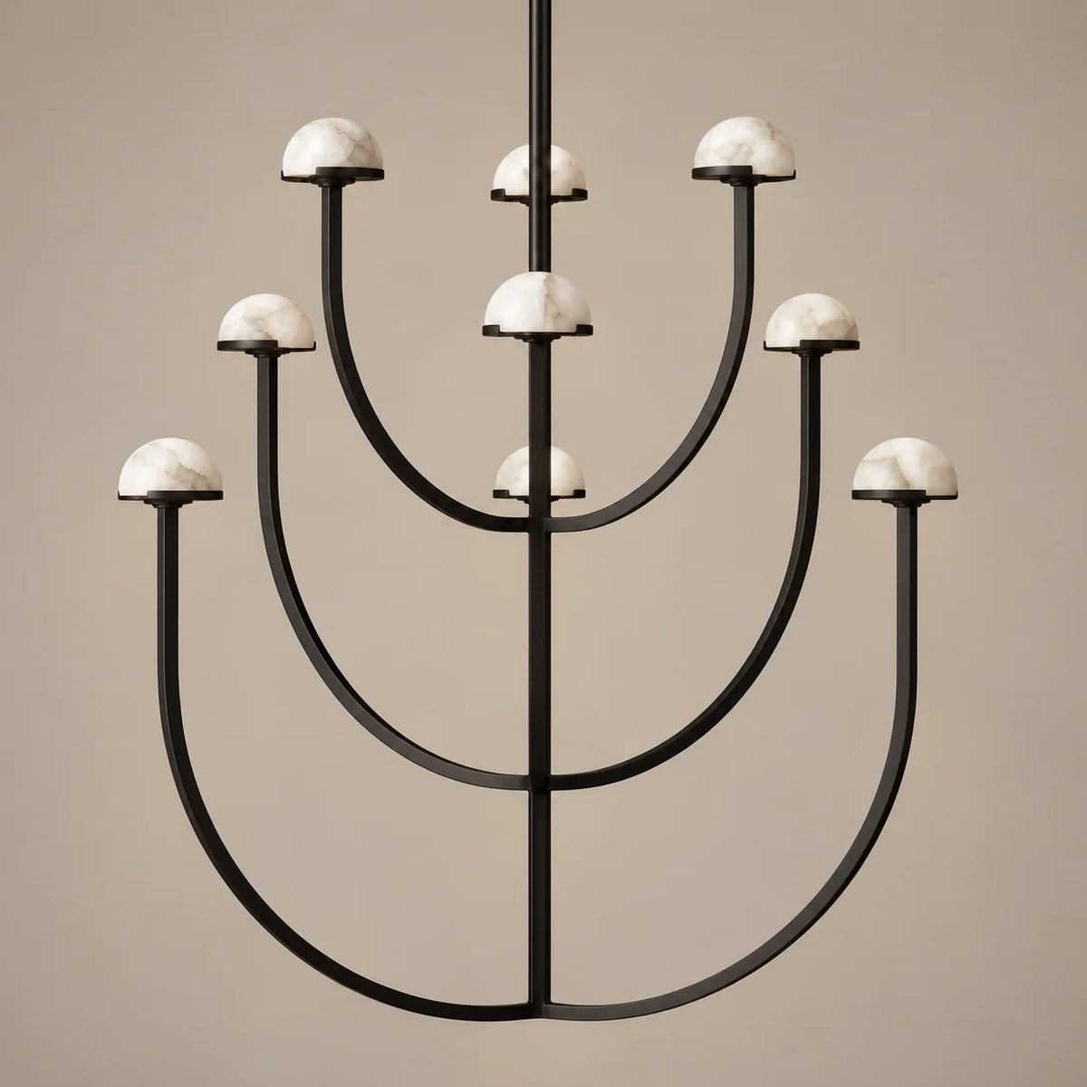Elegant Tiered Chandelier Light with Hand-Carved Alabaster Domes | Modern Design for Dining Room Ambiance 6