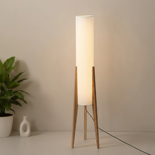 Elegant Walnut Floor Lamp | Modern Design with Dimmable LED Light | Stylish Addition for Living Room Ambiance 0