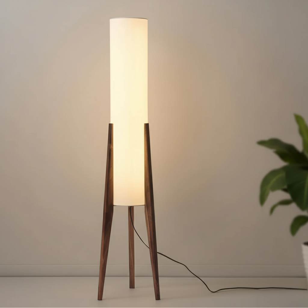 Elegant Walnut Floor Lamp | Modern Design with Dimmable LED Light | Stylish Addition for Living Room Ambiance 1