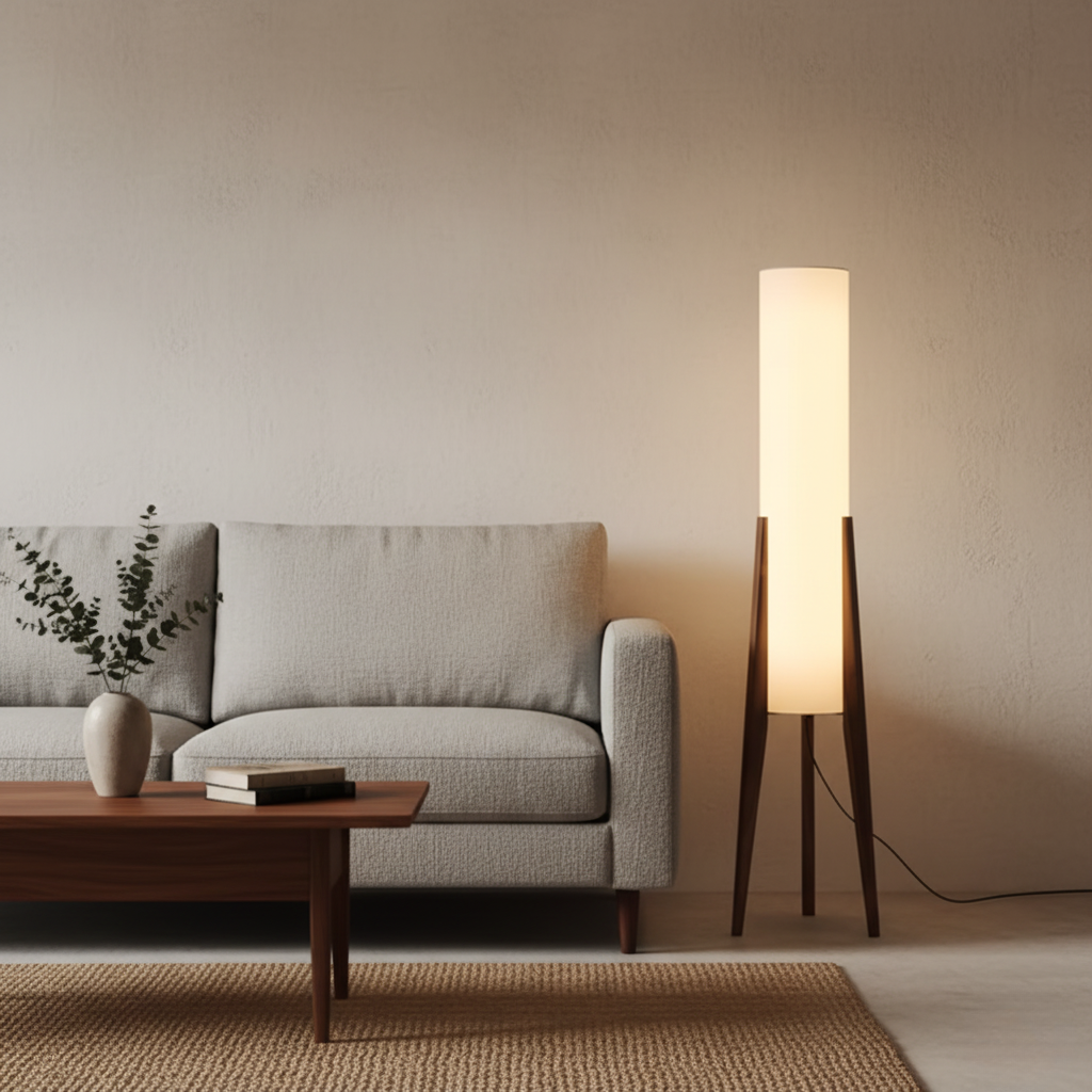 Elegant Walnut Floor Lamp | Modern Design with Dimmable LED Light | Stylish Addition for Living Room Ambiance 2