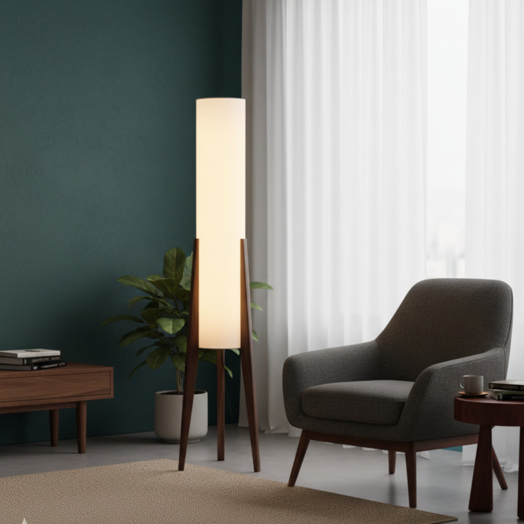 Elegant Walnut Floor Lamp | Modern Design with Dimmable LED Light | Stylish Addition for Living Room Ambiance 3
