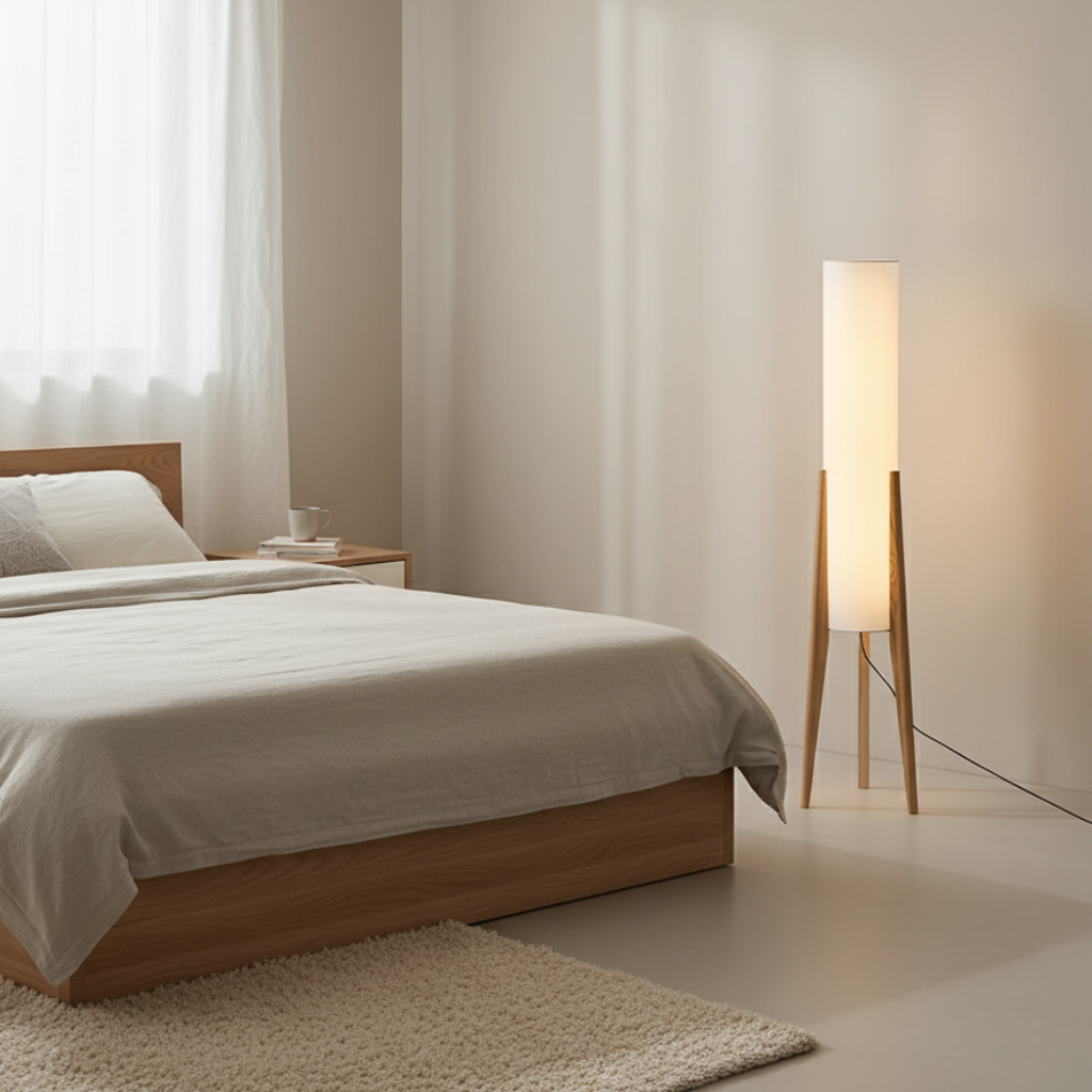 Elegant Walnut Floor Lamp | Modern Design with Dimmable LED Light | Stylish Addition for Living Room Ambiance 4