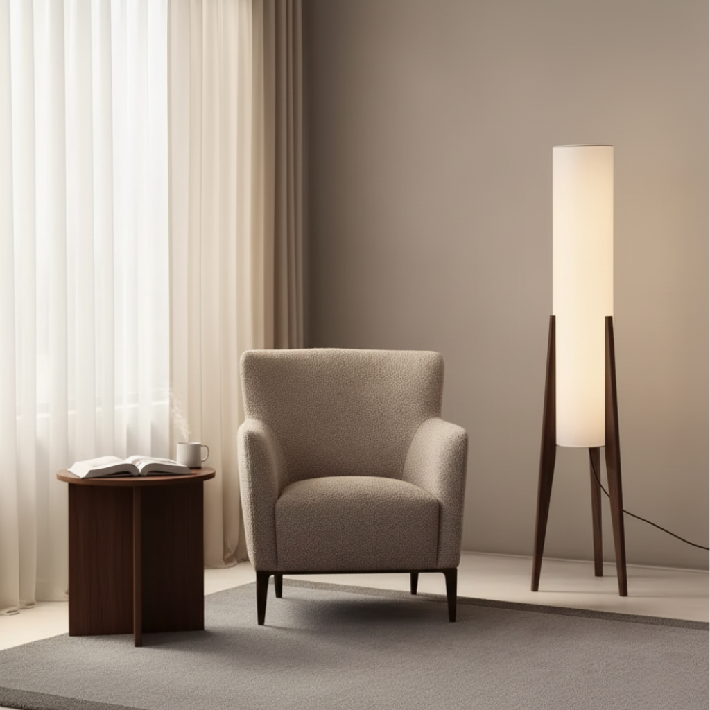 Elegant Walnut Floor Lamp | Modern Design with Dimmable LED Light | Stylish Addition for Living Room Ambiance 5