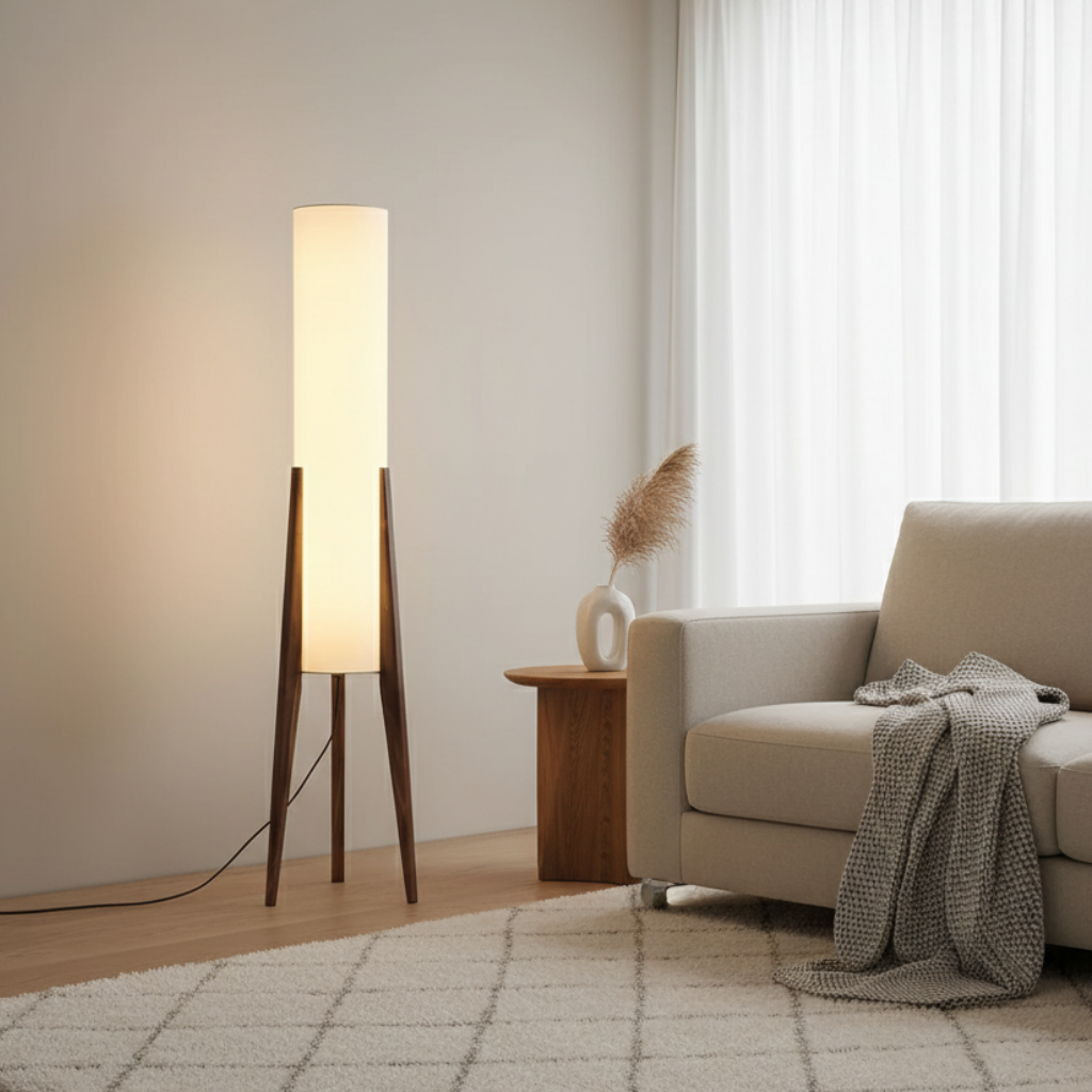 Elegant Walnut Floor Lamp | Modern Design with Dimmable LED Light | Stylish Addition for Living Room Ambiance 6