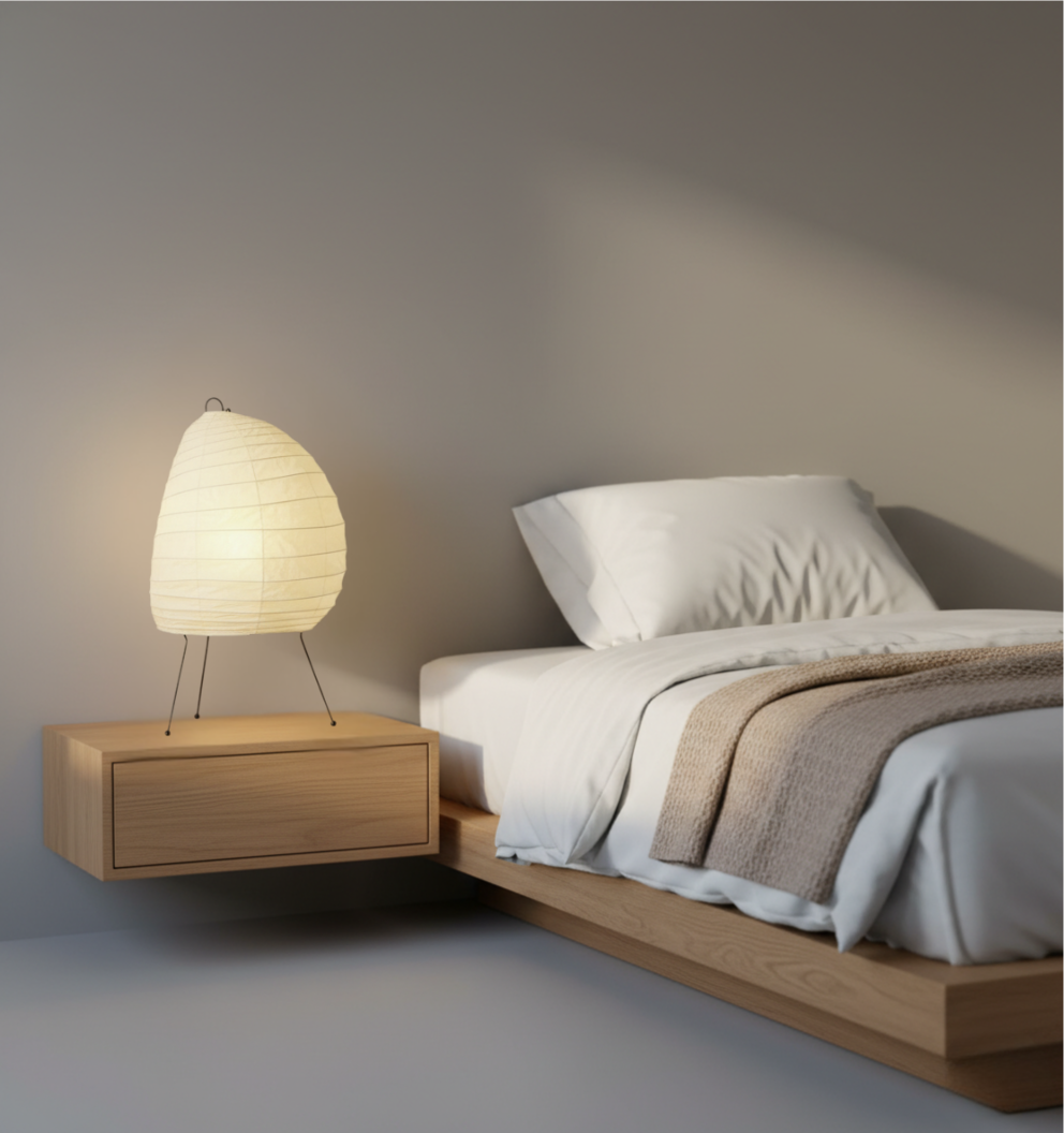 Elegant Washi Table Lamp | Soft Ambient Glow with Three-Leg Steel Base | Ideal Nightstand Lamp for Cozy Atmosphere