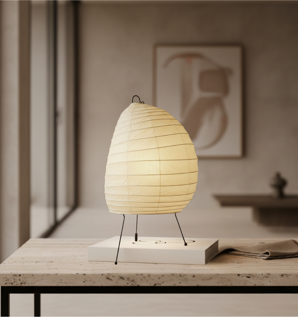 Elegant Washi Table Lamp | Soft Ambient Glow with Three-Leg Steel Base | Ideal Nightstand Lamp for Cozy Atmosphere