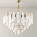 Goccia Collection | Alabaster Teardrop Chandelier with Solid Brass Frame | Tiered Lighting Fixture for Elegant Ambiance 0