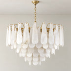 Goccia Collection | Alabaster Teardrop Chandelier with Solid Brass Frame | Tiered Lighting Fixture for Elegant Ambiance 0