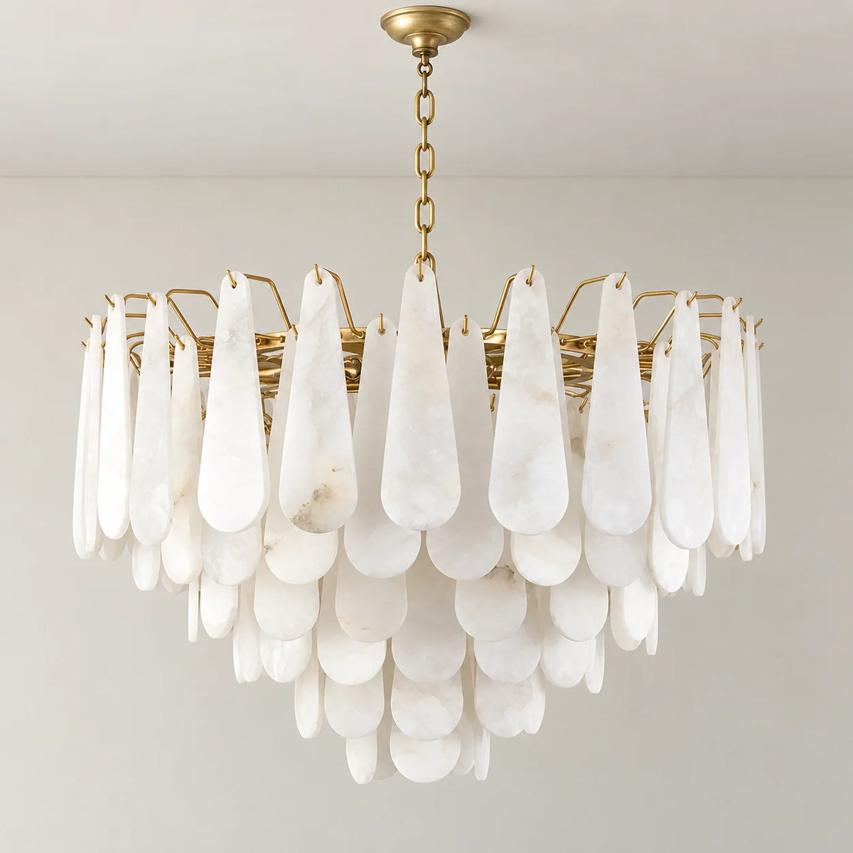 Goccia Collection | Alabaster Teardrop Chandelier with Solid Brass Frame | Tiered Lighting Fixture for Elegant Ambiance 0