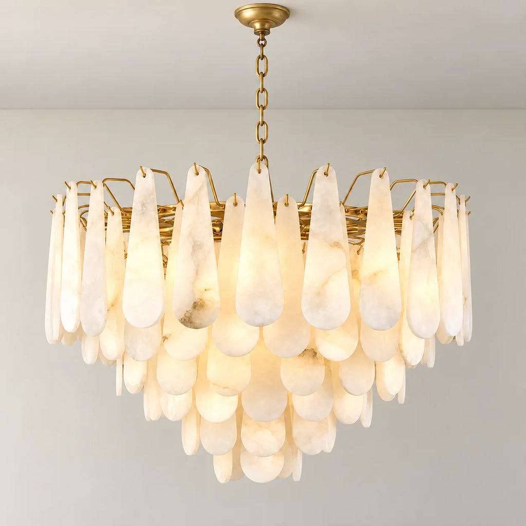 Goccia Collection | Alabaster Teardrop Chandelier with Solid Brass Frame | Tiered Lighting Fixture for Elegant Ambiance 1