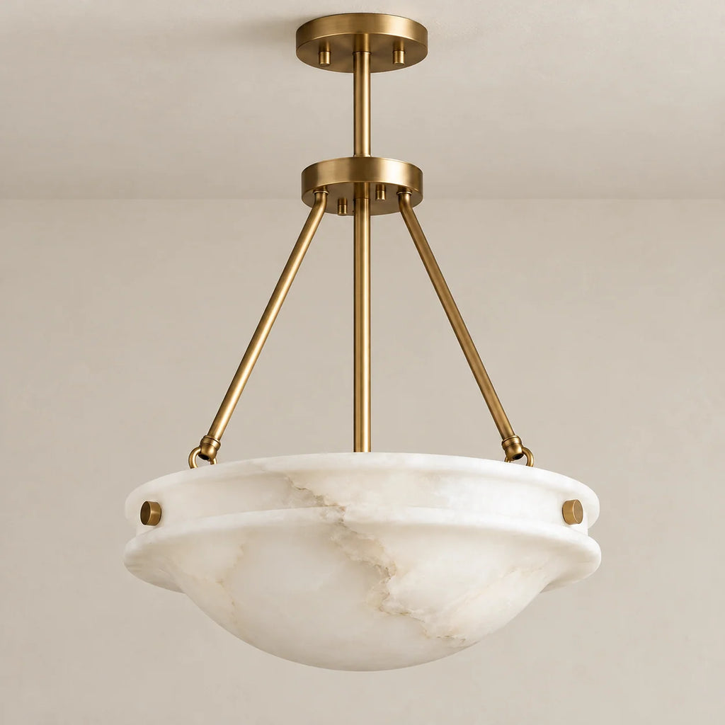 Grande Alba Collection | Semi-Flush Ceiling Light with Alabaster Shade & Antique Brass | Soft Ambient Lighting for Living Spaces 0