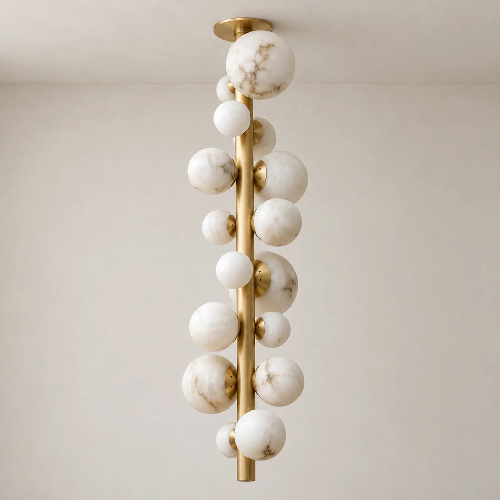 Grappolo Collection | Alabaster Cluster Chandelier with Hand-Carved Spheres | Vertical Lighting Fixture for High Ceilings 0