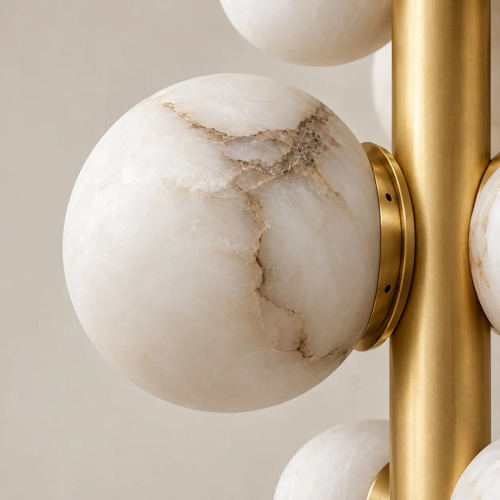 Grappolo Collection | Alabaster Cluster Chandelier with Hand-Carved Spheres | Vertical Lighting Fixture for High Ceilings 2