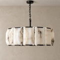 Halo Collection | Round Alabaster Chandelier with Black Stainless Steel Frame | Architectural Lighting for Elegant Ambiance 0