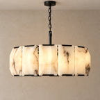 Halo Collection | Round Alabaster Chandelier with Black Stainless Steel Frame | Architectural Lighting for Elegant Ambiance 1