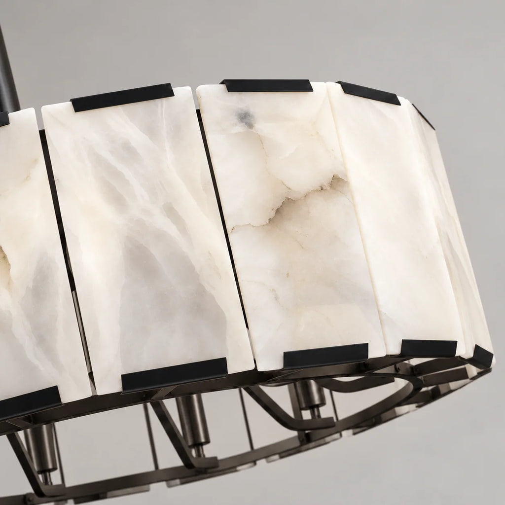 Halo Collection | Round Alabaster Chandelier with Black Stainless Steel Frame | Architectural Lighting for Elegant Ambiance 2