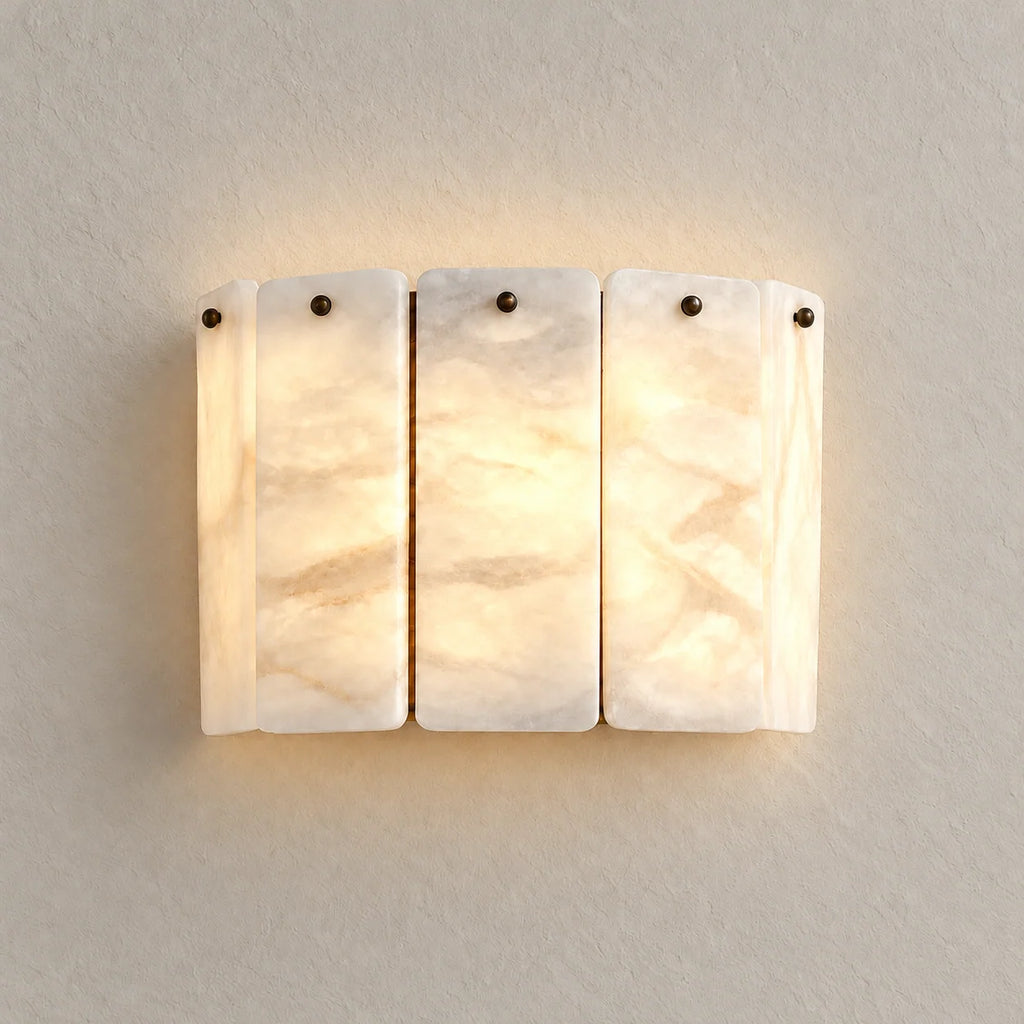 Layered Alabaster Wall Sconce Lighting with Dual Light Sources | Elegant Design for Ambient Illumination 1