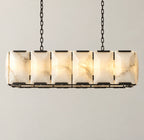 Linear Collection | Alabaster Chandelier with Hand-Cut Spanish Alabaster Panels | Rectangular Frame Lighting for Kitchen Island and Dining Table 0