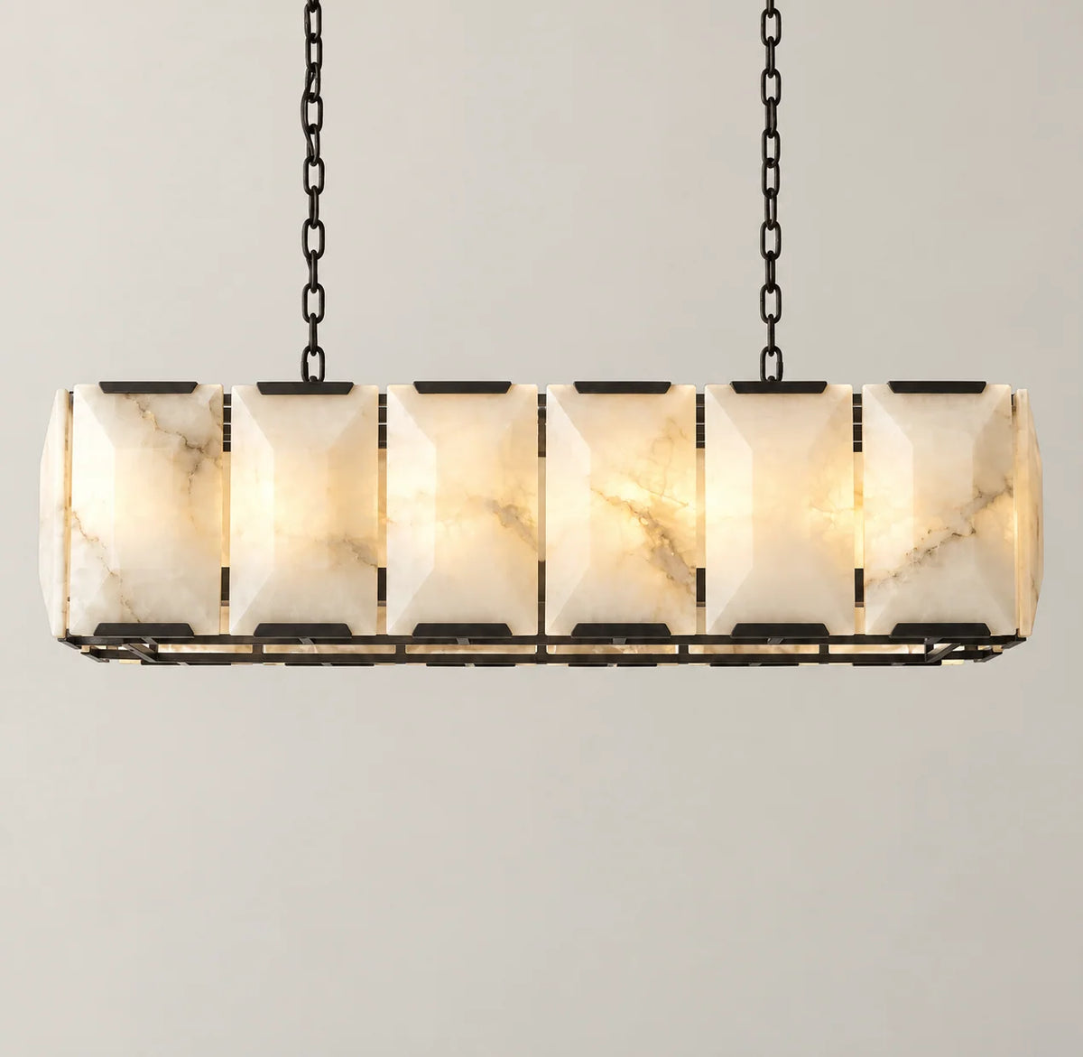 Linear Collection | Alabaster Chandelier with Hand-Cut Spanish Alabaster Panels | Rectangular Frame Lighting for Kitchen Island and Dining Table 0