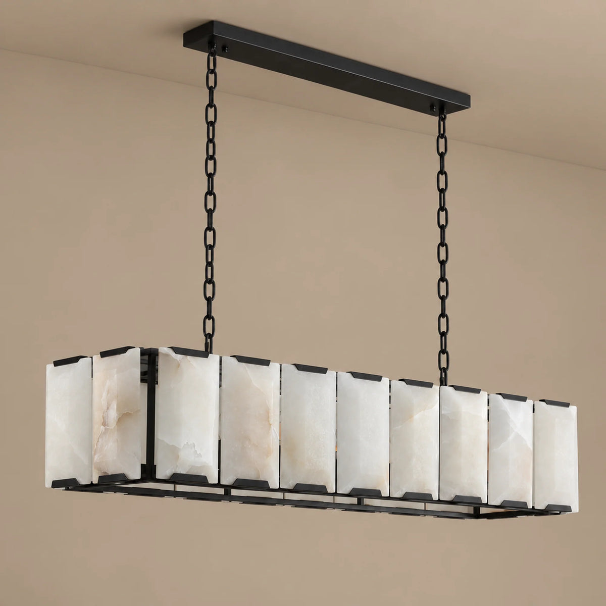 Linear Collection | Alabaster Chandelier with Hand-Cut Spanish Alabaster Panels | Rectangular Frame Lighting for Kitchen Island and Dining Table 1
