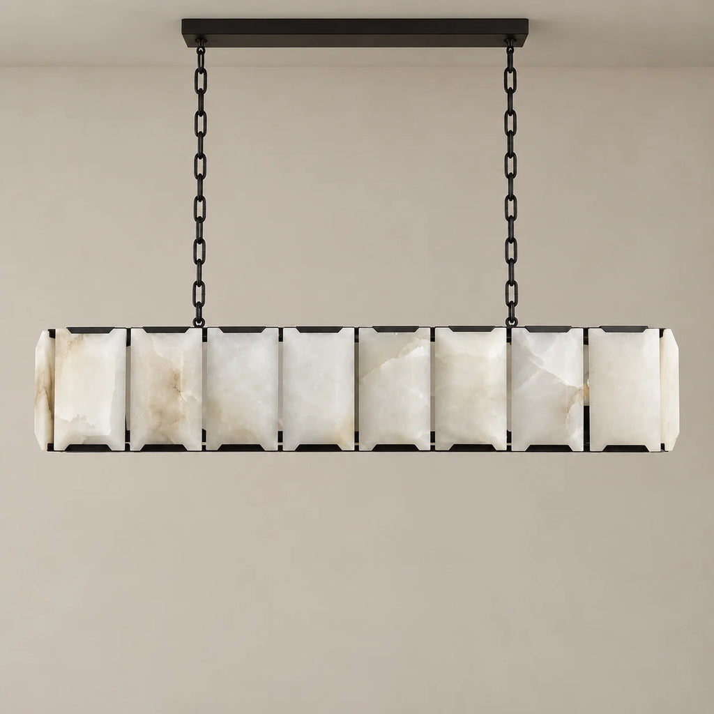 Linear Collection | Alabaster Chandelier with Hand-Cut Spanish Alabaster Panels | Rectangular Frame Lighting for Kitchen Island and Dining Table 3