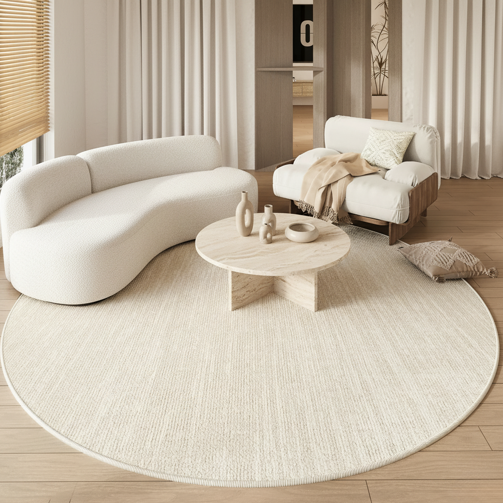 Luxury Round Area Rug | Soft Cream Design with Non-Slip Backing | Cozy Comfort for Living Room 2