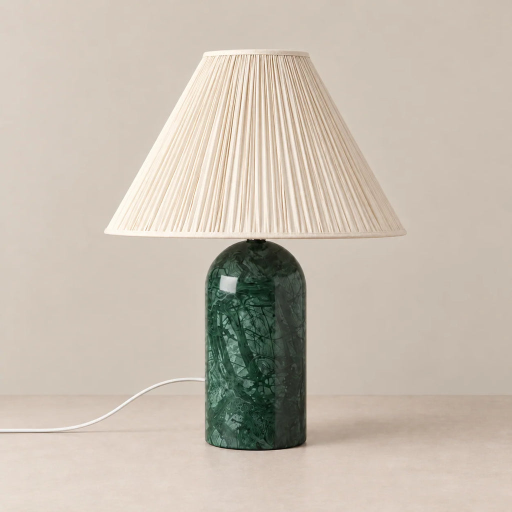 Marble Collection | Green Marble Table Lamp with Pleated Shade | Soft Warm Lighting for Bedside or Living Room 0