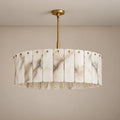 Matra Collection | Alabaster Drum Pendant Light with Brass Frame | Adjustable Size for Ambient Lighting 0