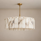 Matra Collection | Alabaster Drum Pendant Light with Brass Frame | Adjustable Size for Ambient Lighting 0