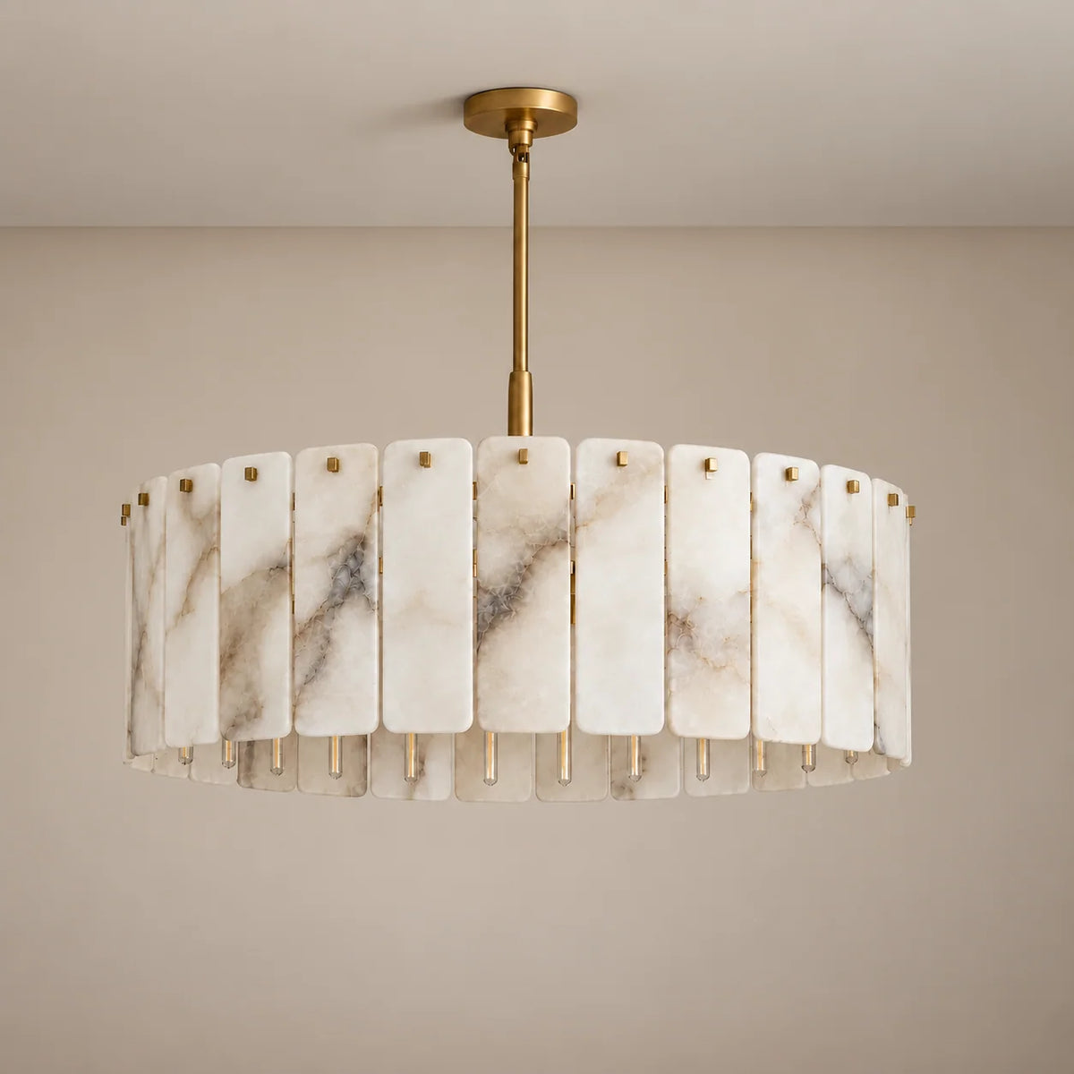 Matra Collection | Alabaster Drum Pendant Light with Brass Frame | Adjustable Size for Ambient Lighting 0