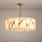 Matra Collection | Alabaster Drum Pendant Light with Brass Frame | Adjustable Size for Ambient Lighting 1