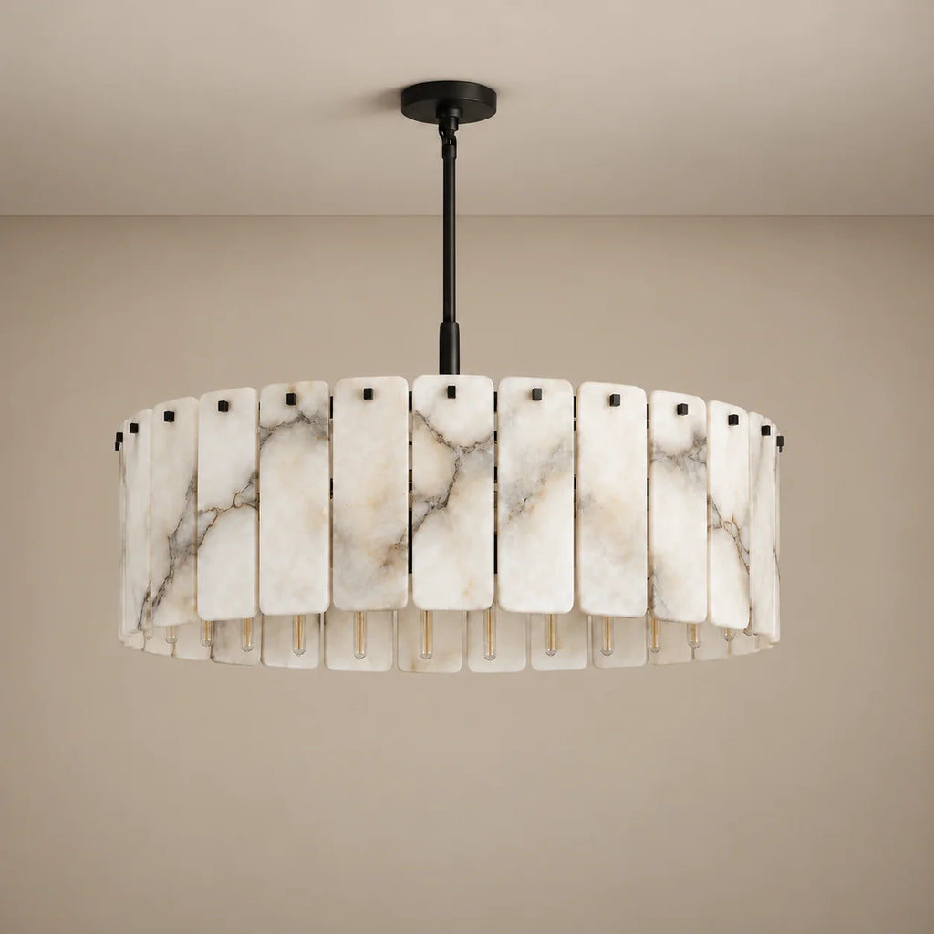 Matra Collection | Alabaster Drum Pendant Light with Brass Frame | Adjustable Size for Ambient Lighting 2