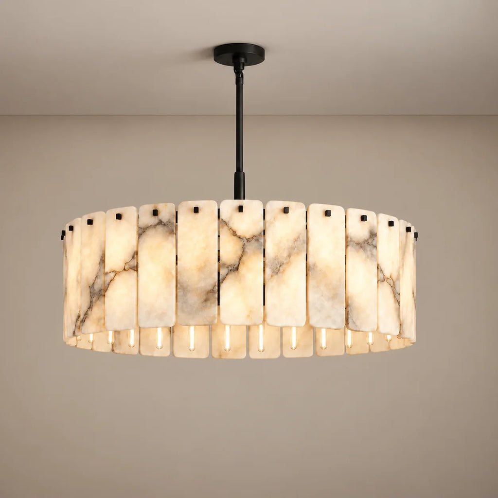 Matra Collection | Alabaster Drum Pendant Light with Brass Frame | Adjustable Size for Ambient Lighting 3