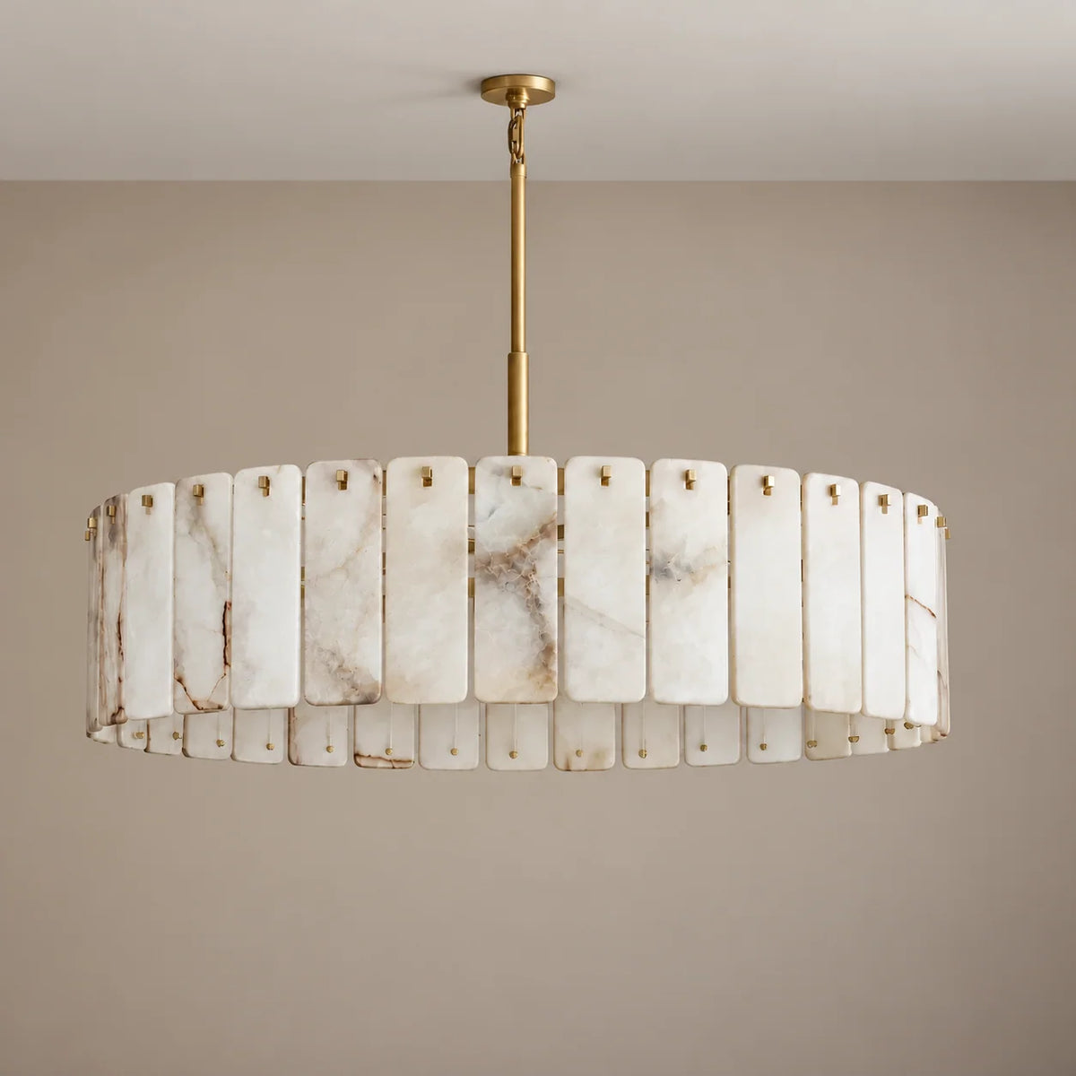 Matra Collection | Alabaster Drum Pendant Light with Brass Frame | Adjustable Size for Ambient Lighting 4