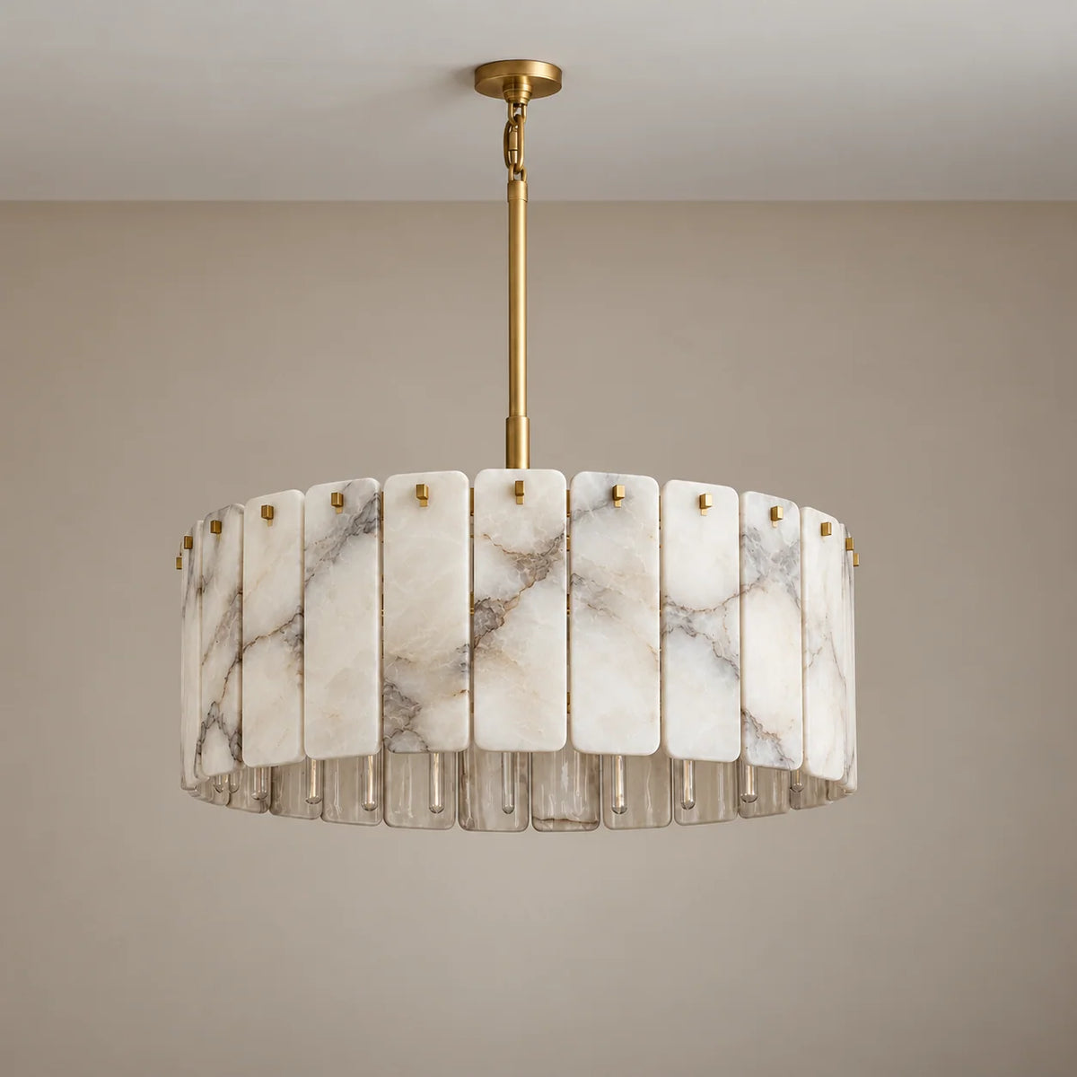 Matra Collection | Alabaster Drum Pendant Light with Brass Frame | Adjustable Size for Ambient Lighting 6