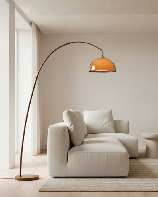 Modern Arc Floor Lamp with Adjustable Height & Warm Dome Shade for Cozy Living Room Ambiance 0