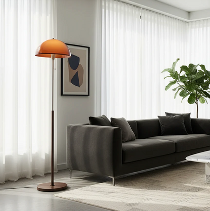Modern Floor Lamp with Amber Acrylic Dome | Stylish Standing Lamp for Cozy Living Room Ambiance 1