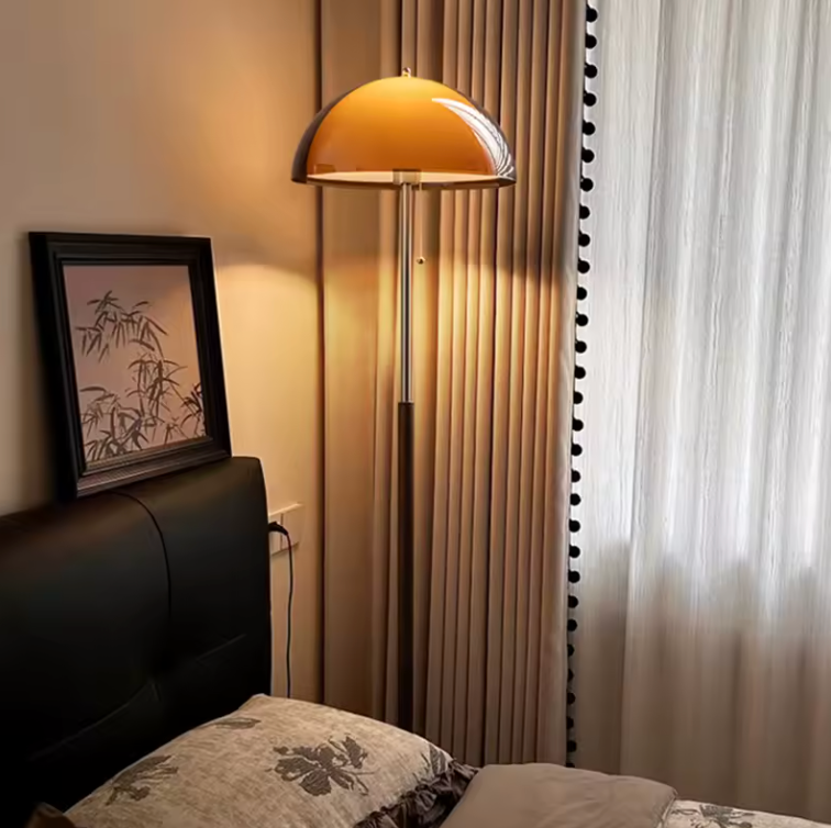 Modern Floor Lamp with Amber Acrylic Dome | Stylish Standing Lamp for Cozy Living Room Ambiance 2