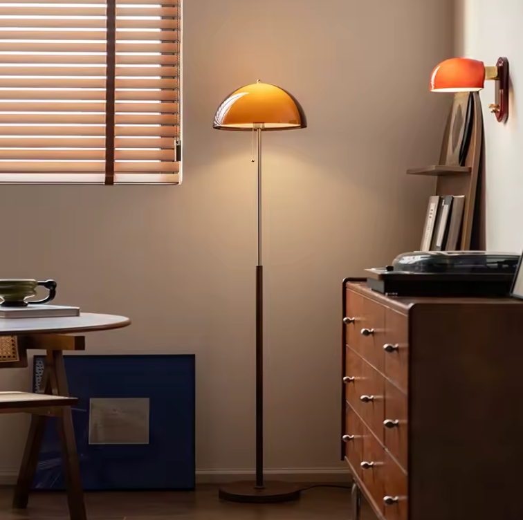 Modern Floor Lamp with Amber Acrylic Dome | Stylish Standing Lamp for Cozy Living Room Ambiance 3