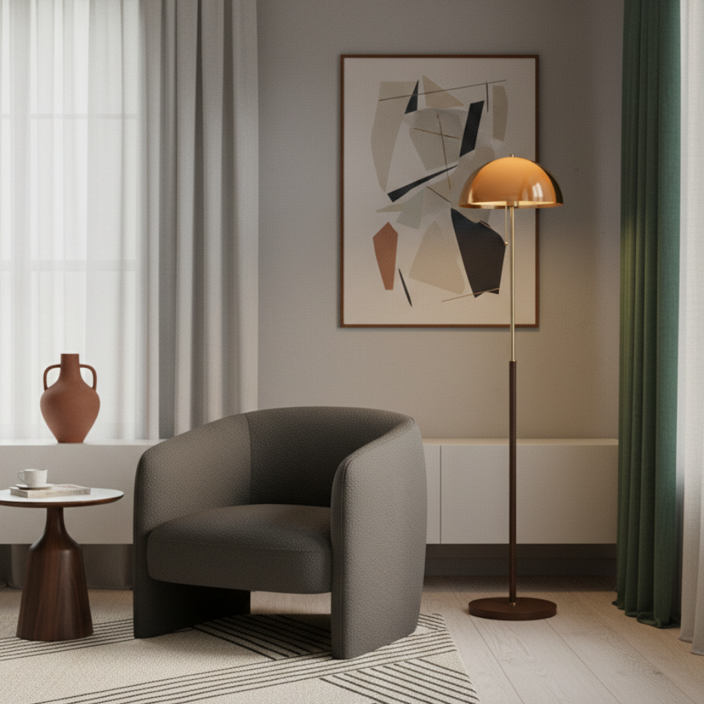 Modern Floor Lamp with Amber Acrylic Dome | Stylish Standing Lamp for Cozy Living Room Ambiance 4