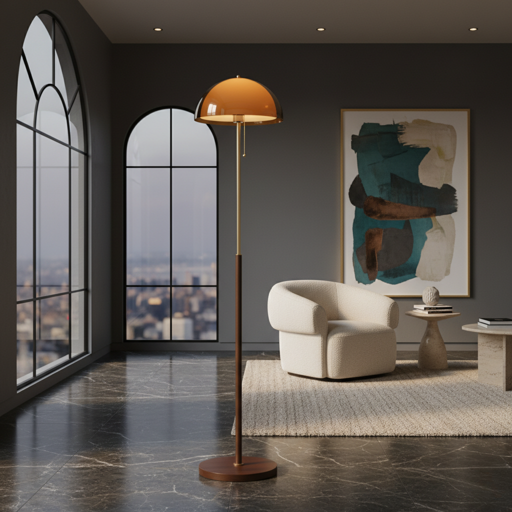 Modern Floor Lamp with Amber Acrylic Dome | Stylish Standing Lamp for Cozy Living Room Ambiance 5