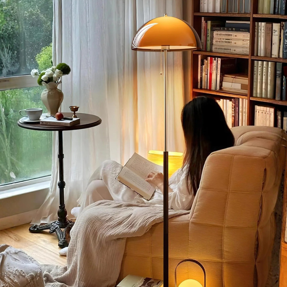 Modern Floor Lamp with Amber Acrylic Dome | Stylish Standing Lamp for Cozy Living Room Ambiance 6