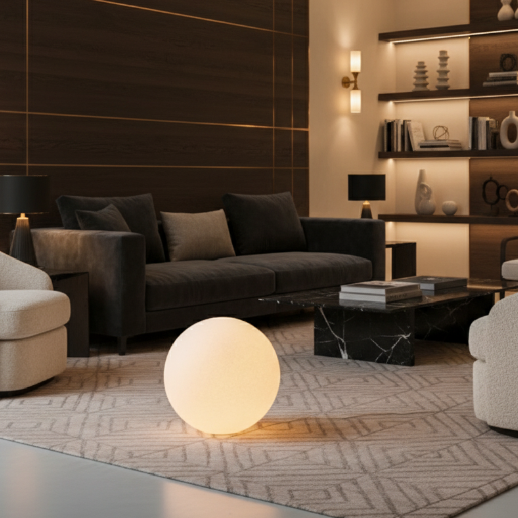 Modern Floor Lamp with Unique Resin Globe Design | Soft Light Diffusion for Cozy Living Room Ambiance 2