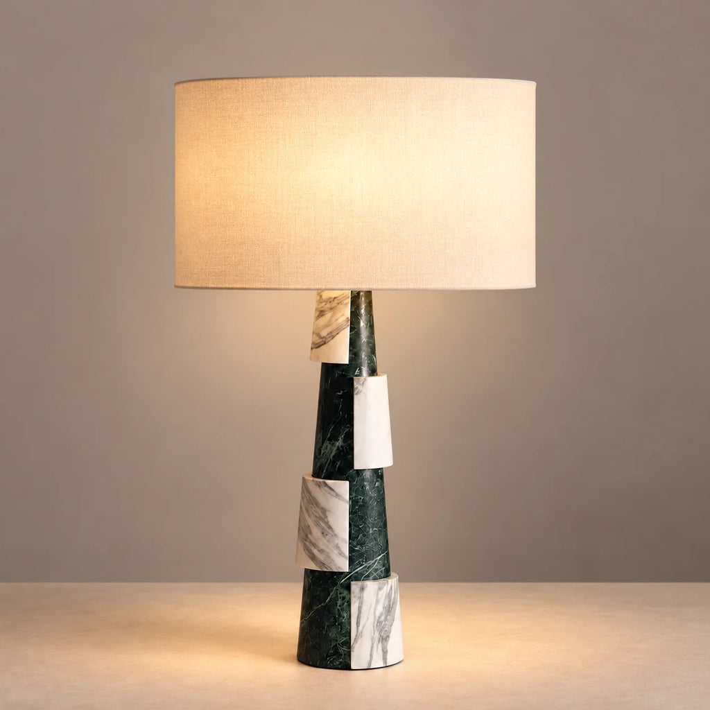 Modern Green Marble Table Lamp with Asymmetric Tiered Design | Elegant Lighting for Living Room and Bedside 1